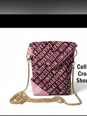 Wine Lover Crossbody Cell Phone Bag 3 Compartment Small Purse Gold Chain